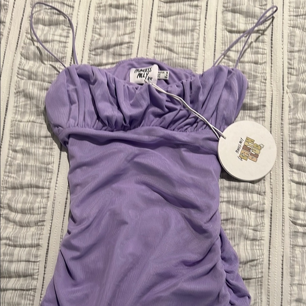 Purple Ruched Spaghetti Strap Dress